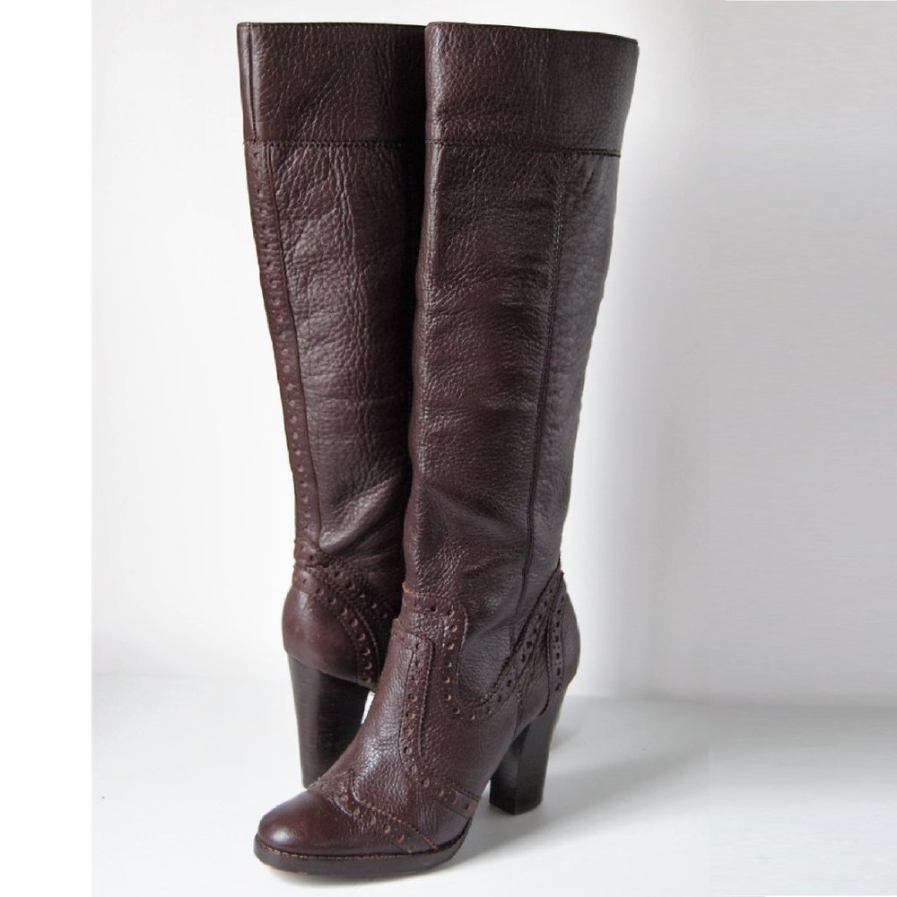 Michael Kors Brogue Pebbled Leather Knee High Boot
